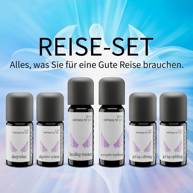 REISE-SET mit hochwertigen ätherischen Ölen! Für guten Schlaf, gute Verdauung, Energie, Entspannung, Wetterwechsel, zum Schutz vor Insekten, zur Erfrischung